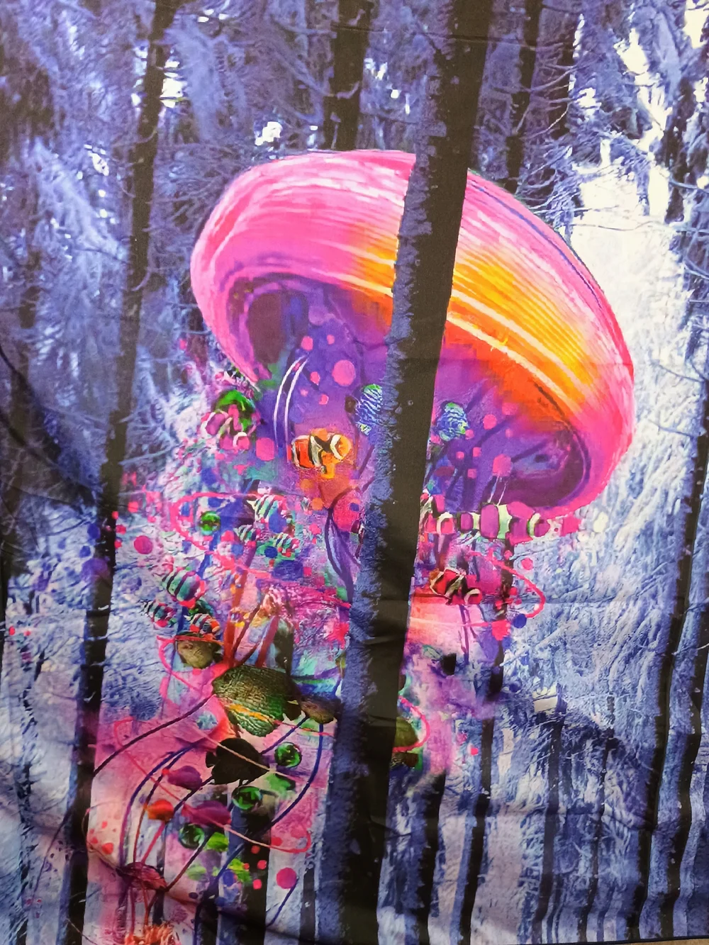 Psychedelic Jellyfish Forest Wall Tapestry - Pink & Orange